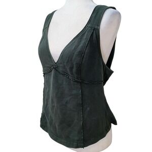 Pilcro Anthropologie Green Ribbed V-Neck Tank Top Gorpcore Goblincore Large